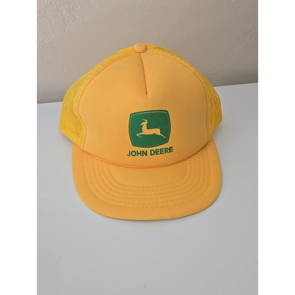 Vtg John Deere Hat Yellow Mesh Trucker Snapback Retro 80s Old Stock Cap New USA
